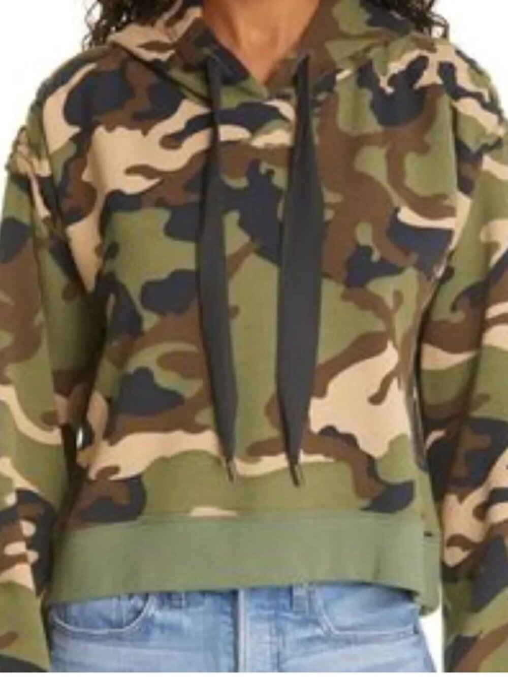 Veronica Beard Jeans Medium LouLou Sweatshirt in Army Camo Crop Drawstring Hood